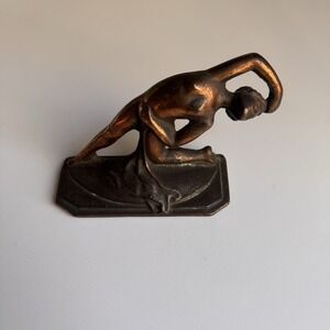 Vtg Cast Iron Bookend Art Nouveau Deco Nude Woman Dancing Ballerina Brass Look